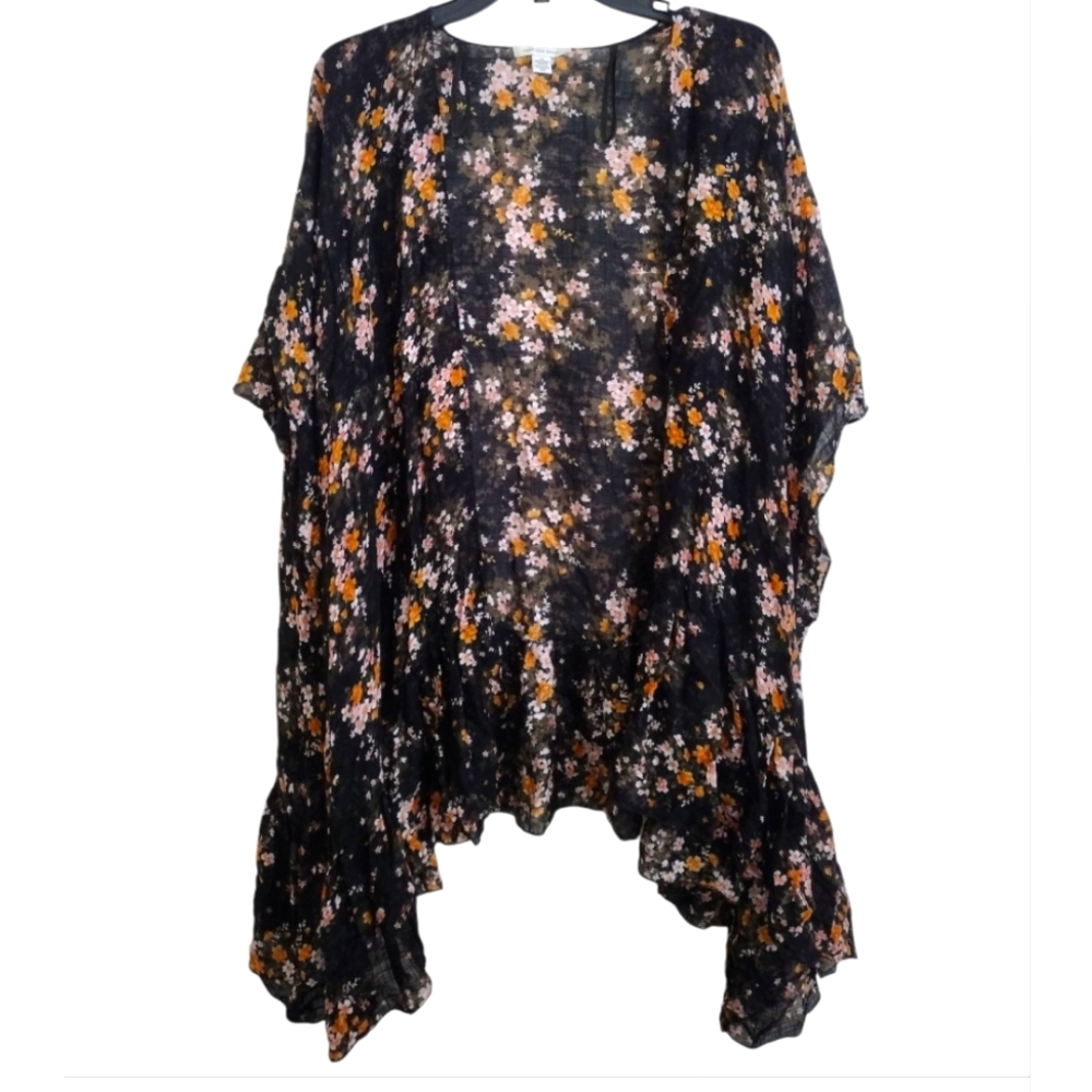 American Eagle Multicolor Ruffle Floral Kimono Cardigan One Size
